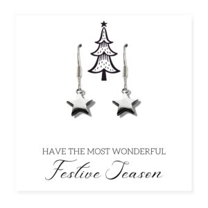 Sparkling Silver Star Earrings - Perfect Holiday Gift with Message Card