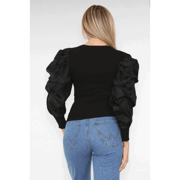 Chic Oversized Puff Sleeve Ribbed Top - Effortless Style for Every Occasion - Image 8