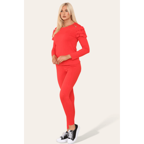 Chic Frilled Sleeves Lounge Set with Golden Button Detail - One Size 6-12 - Image 6