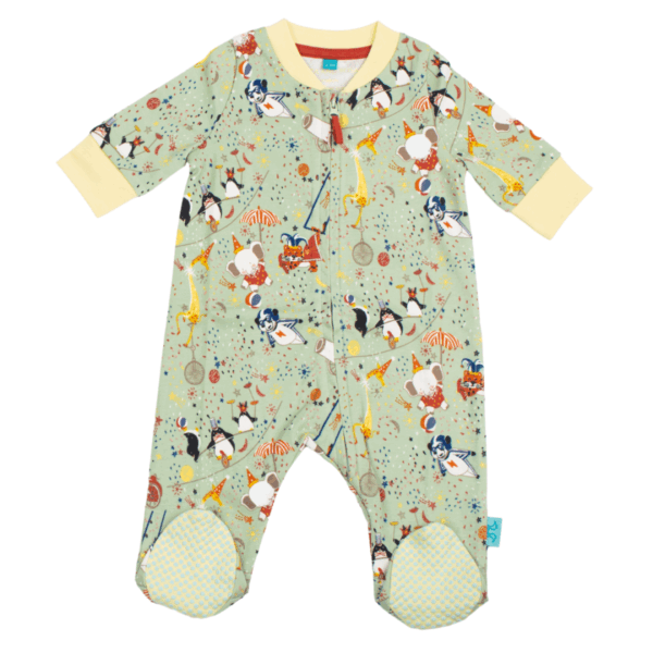 Adorable Showman Green & Yellow Organic Cotton Baby Grow for Stylish Infants - Image 2