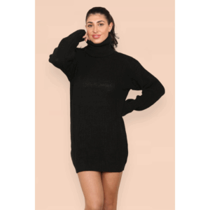 Fluorescent Polo Roll Neck Chunky Knit Sweater Dress - Oversized Comfort
