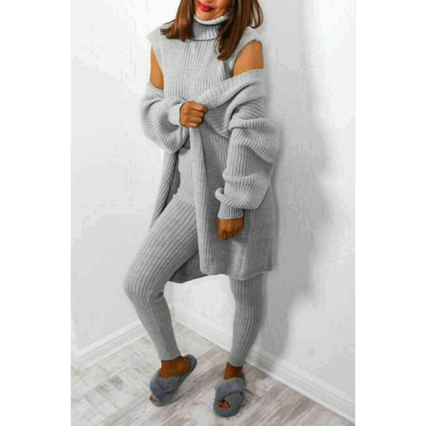 Chic 3-Piece Knitted Lounge Set: Roll Neck Comfort Meets Trendy Style - Image 2