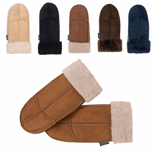 Nordvek Women's Luxurious Sheepskin Mittens with Roll-Up Fur Cuff - Image 2