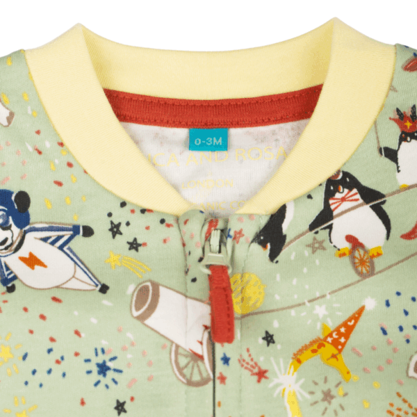 Adorable Showman Green & Yellow Organic Cotton Baby Grow for Stylish Infants - Image 3