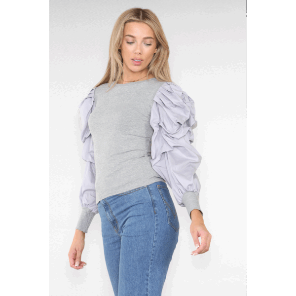Chic Oversized Puff Sleeve Ribbed Top - Effortless Style for Every Occasion - Image 5
