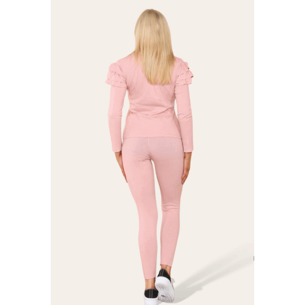 Chic Frilled Sleeves Lounge Set with Golden Button Detail - One Size 6-12 - Image 2
