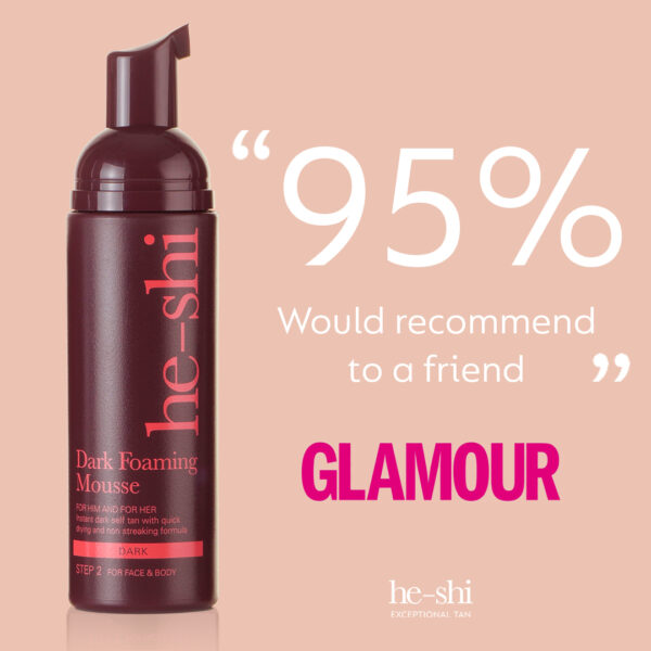 He-Shi Dark Foaming Mousse - Effortless, Streak-Free Self Tan with Quick Dry Formula - Image 3