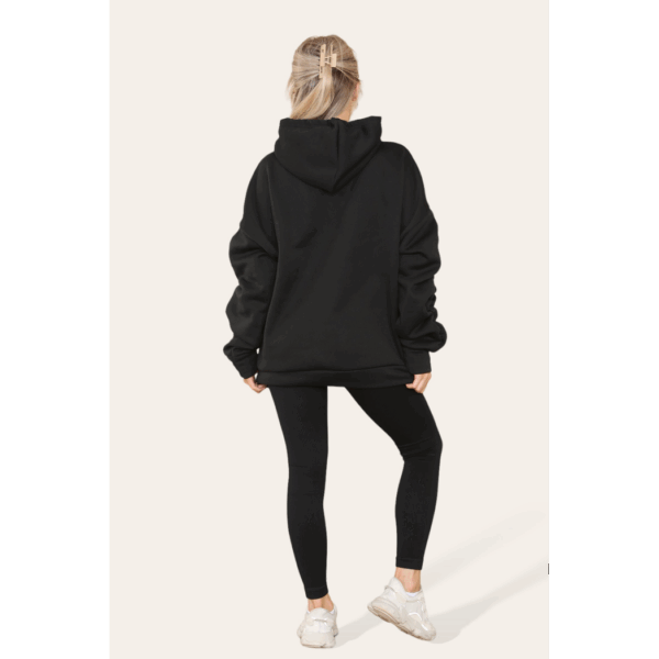 Chic Oversized Ruched Sleeve Hoodie with Satin Ribbon Detail for Effortless Style - Image 3