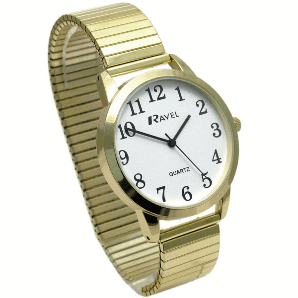 Ravel Men's Bold Number White Dial Gold Expander Watch - Effortless Elegance - Image 2
