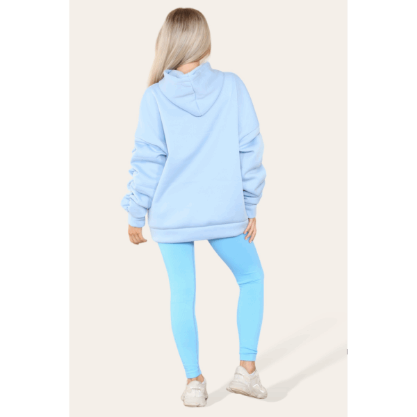 Chic Oversized Ruched Sleeve Hoodie with Satin Ribbon Detail for Effortless Style - Image 7