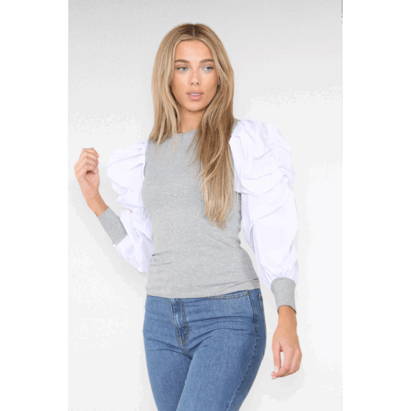 Chic Oversized Puff Sleeve Ribbed Top - Effortless Style for Every Occasion