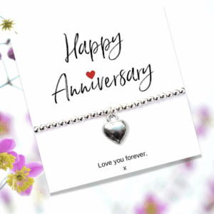 Timeless Silver Heart Bracelet with Personalized Anniversary Card Gift
