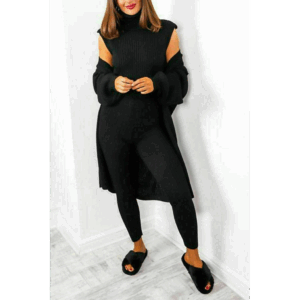 Chic 3-Piece Knitted Lounge Set: Roll Neck Comfort Meets Trendy Style
