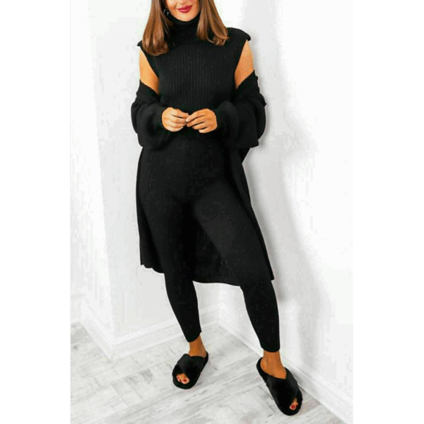 Chic 3-Piece Knitted Lounge Set: Roll Neck Comfort Meets Trendy Style