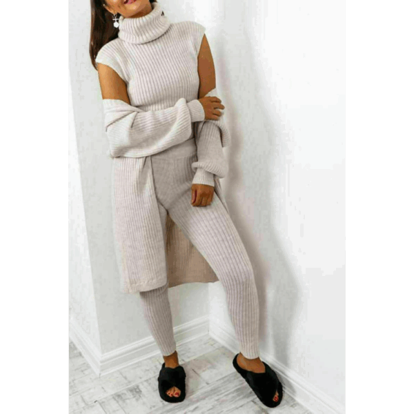 Chic 3-Piece Knitted Lounge Set: Roll Neck Comfort Meets Trendy Style - Image 5