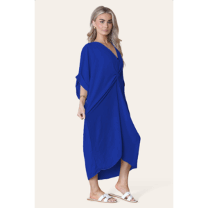 Chic Oversized V-Neck Midi Dress with Tie Detail - Effortless Elegance!