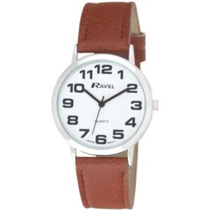 Ravel Men's Classic Brown Leather Strap Watch with Bold White Dial - R0105.32.1A