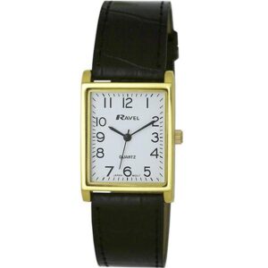 Ravel Men's Rectangular Black Leather Strap Watch - Classic Elegance