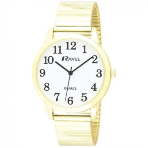 Ravel Men's Bold Number White Dial Gold Expander Watch - Effortless Elegance