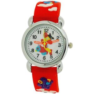 Relda Boy's 3D Flying Aeroplane Watch - Vibrant Red Silicone Strap, REL44