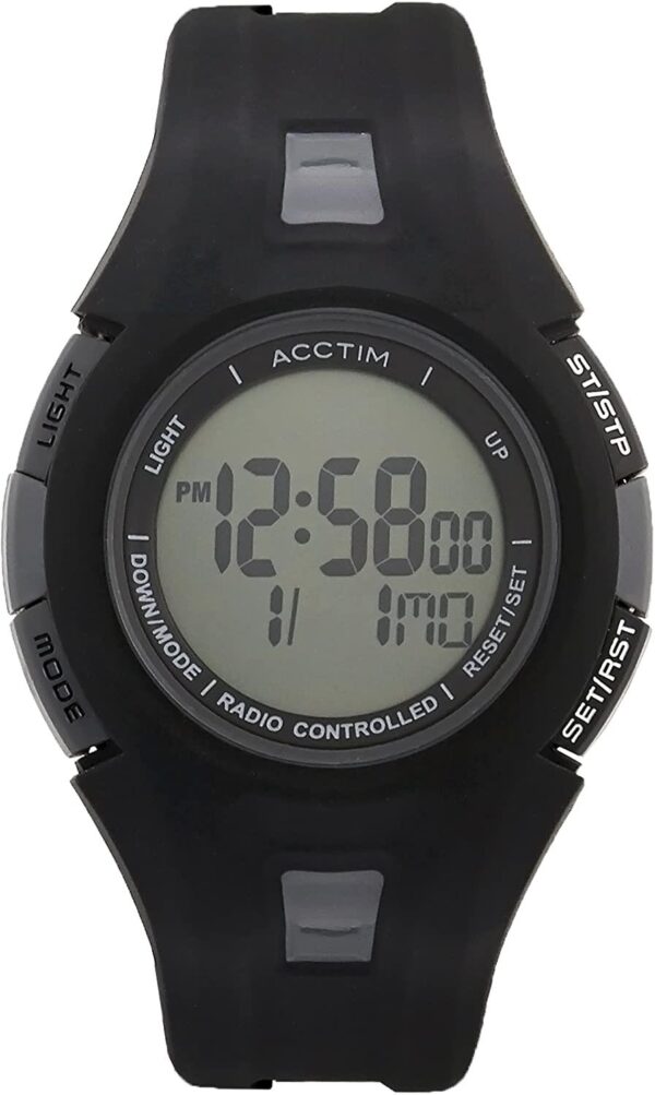 Acctim 'Alarme' Radio Controlled Digital Sports Watch - Precision Timing, Black