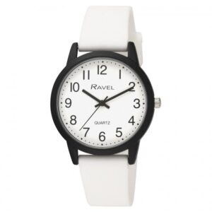 Ravel Men's Sporty White Dial Watch - Sleek Silicone Strap & Bold Design!