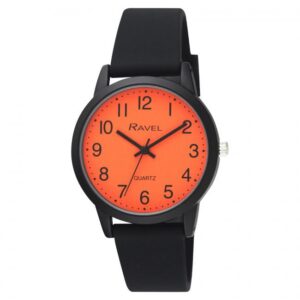 Ravel Men's Sporty Orange Dial Watch with Black Silicone Strap - Sleek & Stylish
