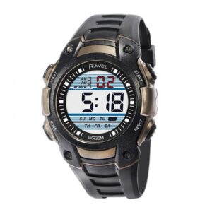 Ravel Men's 3ATM Digital Sports Watch: Sleek Black/Gold & Functional Features