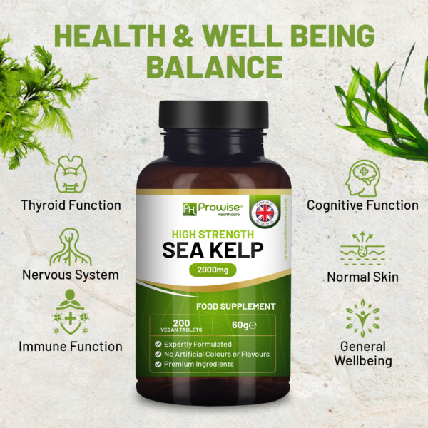 Powerful Sea Kelp 2000mg - Vegan Iodine Boost | 200 Tablets | Prowise UK Made - Image 2