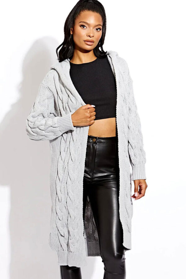 Chic Ladies Cable Knit Hooded Cardigan - Cozy Comfort for Every Season! - Image 2
