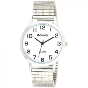 Ravel Men's Easy Read Expander Bracelet Watch - Classic Silver/White Style