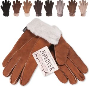 Nordvek Women's Luxurious Sheepskin Gloves with Cozy Fur Cuff