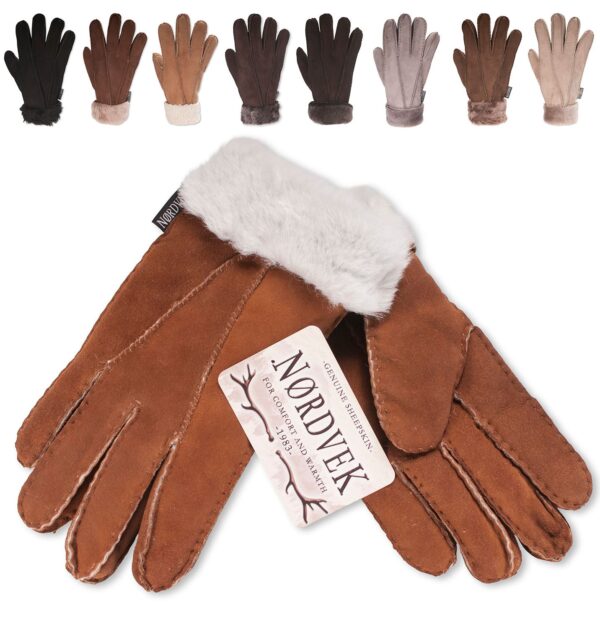 Nordvek Women's Luxurious Sheepskin Gloves with Cozy Fur Cuff
