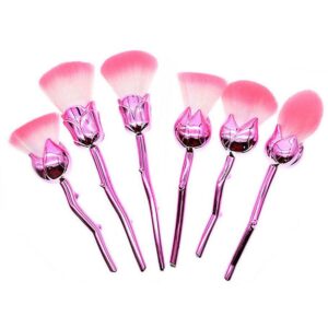 Enchanting Rose-Shaped Makeup Brush Set: 6-Piece Beauty & the Beast Collection