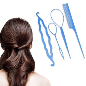 QuickStyle 4-Piece Hair Clip Set: Effortless Buns & Ponytails, Blue