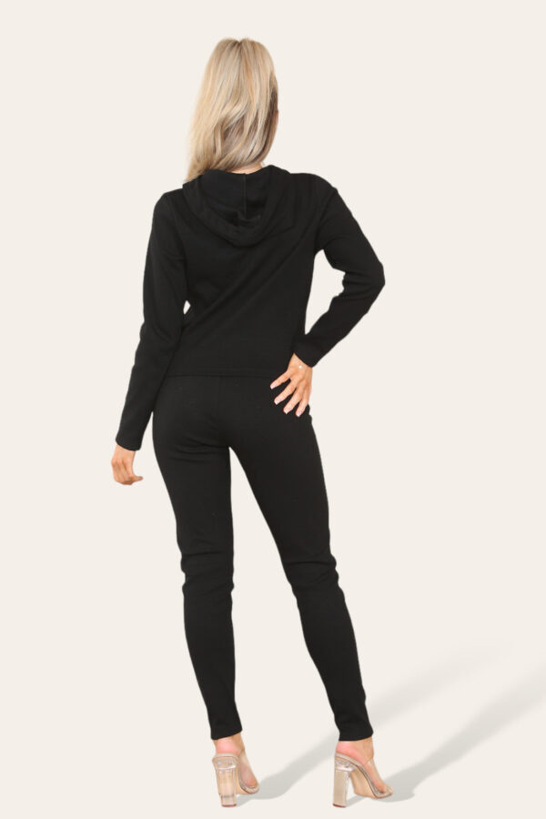 Cozy Zip-Up Ribbed Hooded Lounge Set with Front Pocket - One Size Fits All! - Image 2
