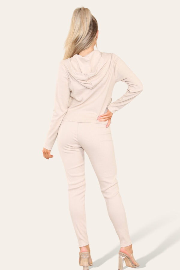 Cozy Zip-Up Ribbed Hooded Lounge Set with Front Pocket - One Size Fits All! - Image 6
