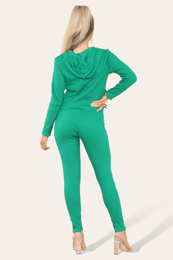 Cozy Zip-Up Ribbed Hooded Lounge Set with Front Pocket - One Size Fits All! - Image 8