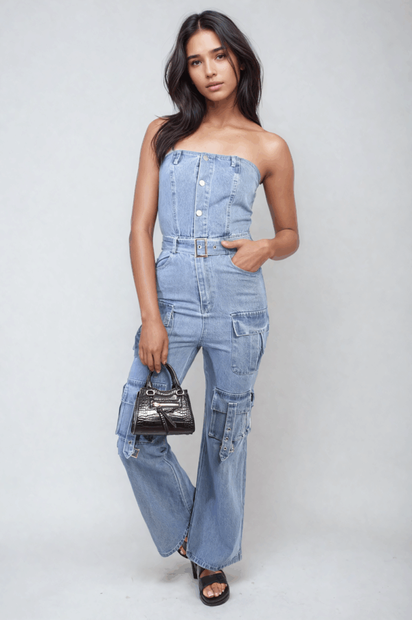 Bold & Functional: Giselle Multi Pocket Strapless Cargo Jumpsuit - Image 3