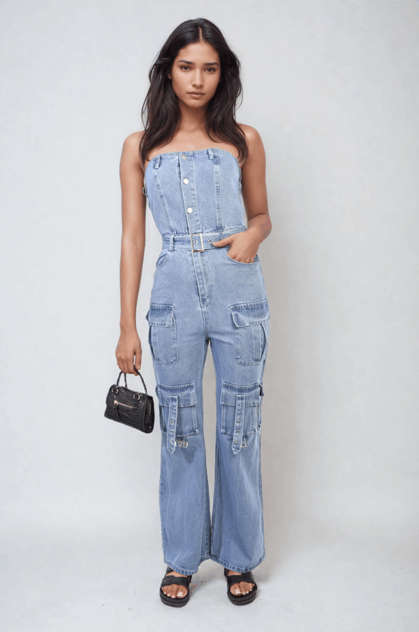 Bold & Functional: Giselle Multi Pocket Strapless Cargo Jumpsuit - Image 5