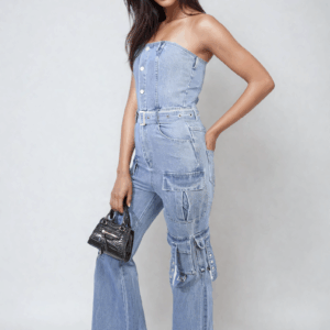 Bold & Functional: Giselle Multi Pocket Strapless Cargo Jumpsuit