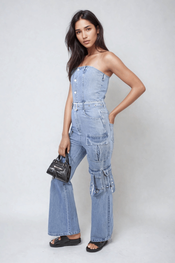 Bold & Functional: Giselle Multi Pocket Strapless Cargo Jumpsuit