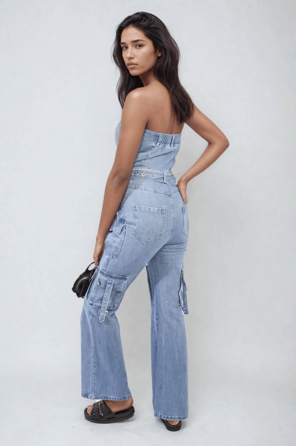 Bold & Functional: Giselle Multi Pocket Strapless Cargo Jumpsuit - Image 4