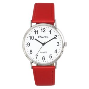 Chic Ravel Ladies Big White Dial Red Leather Strap Watch - R0129.27.1