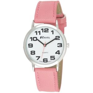 Ravel Unisex Big Dial Pink Leather Strap Watch - Bold & Stylish Timepiece
