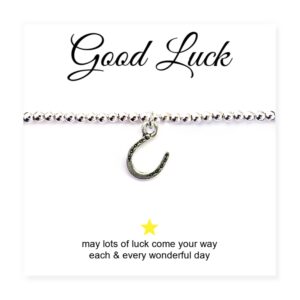 Silver Horseshoe Charm Bracelet with Good Luck Message - Perfect Gift!