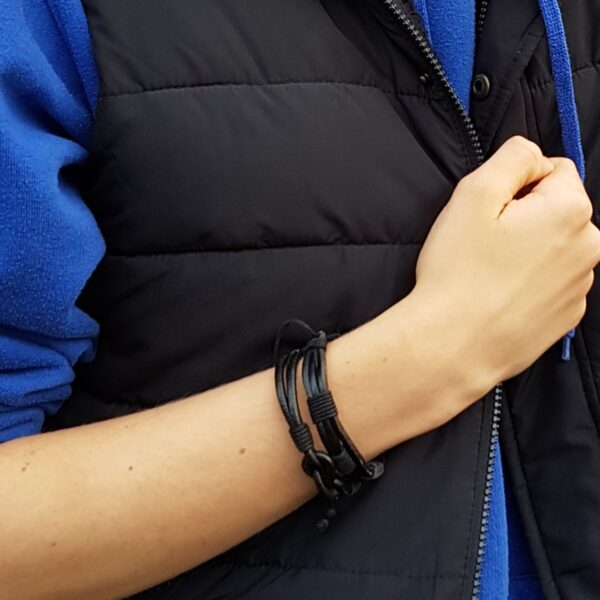Adjustable Black Leather & Cord Bracelet for Men - Perfect Gift for Any Occasion - Image 2