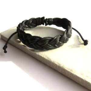 Stylish Black Pleated Leather Bracelet for Men - Adjustable & Gift-Ready