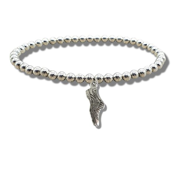 Charming Silver Beaded Bracelet with Running Shoe - Perfect Gift for Runners!