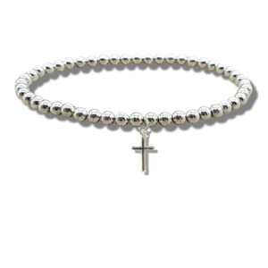 Elegant Mini Cross Silver Beaded Bracelet - Perfect Gift for All Occasions!
